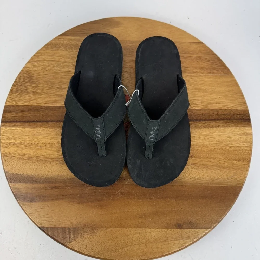 New Mens Flojos Cole 2.0 Black Thong Casual Comfort Flip Flops Sandal Size 8 NWT
